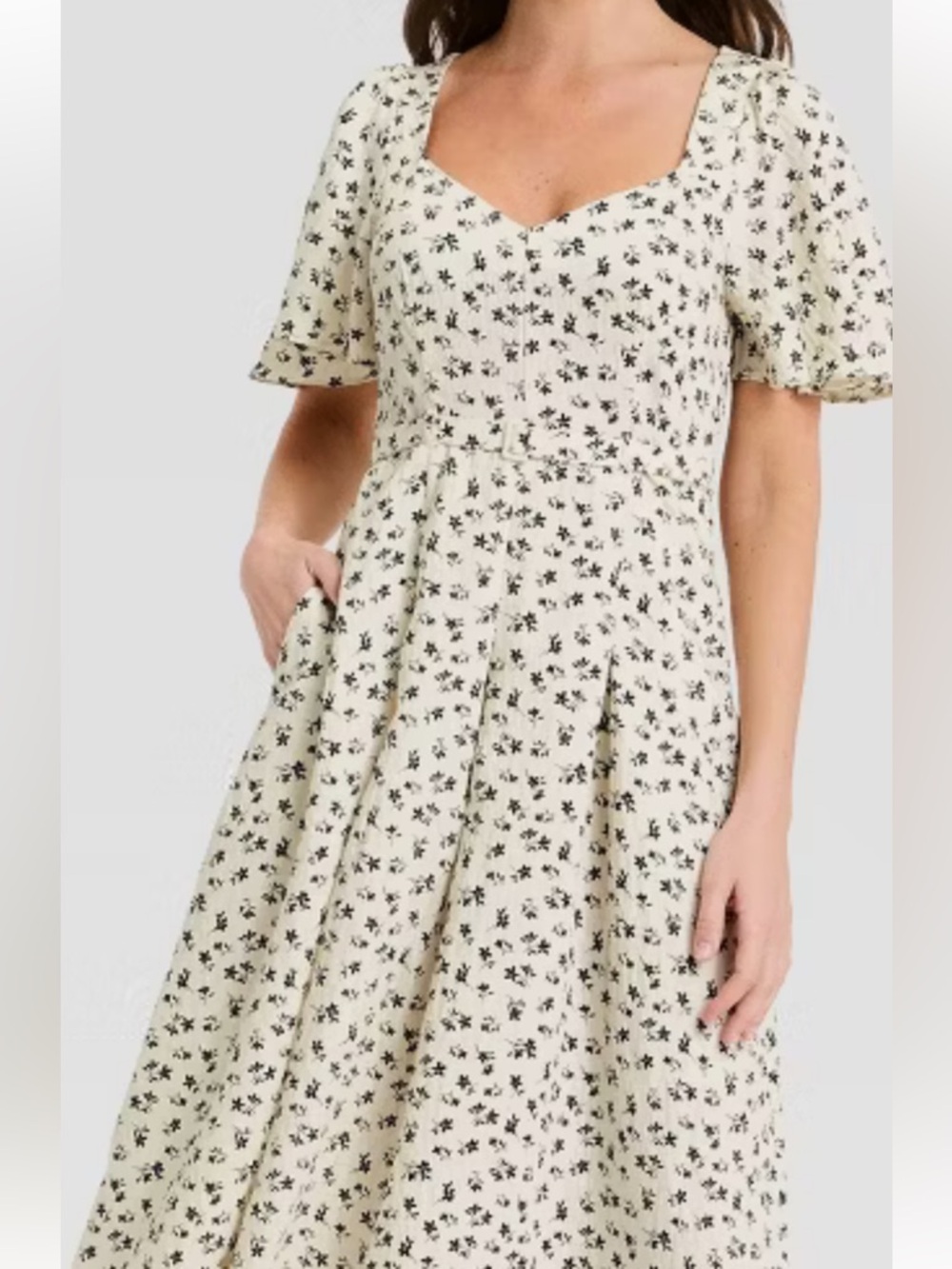 28. A New Day - Women's Flutter Sleeve Belted Midi Dress - A New D Cream/Black - Picture 4 of 16